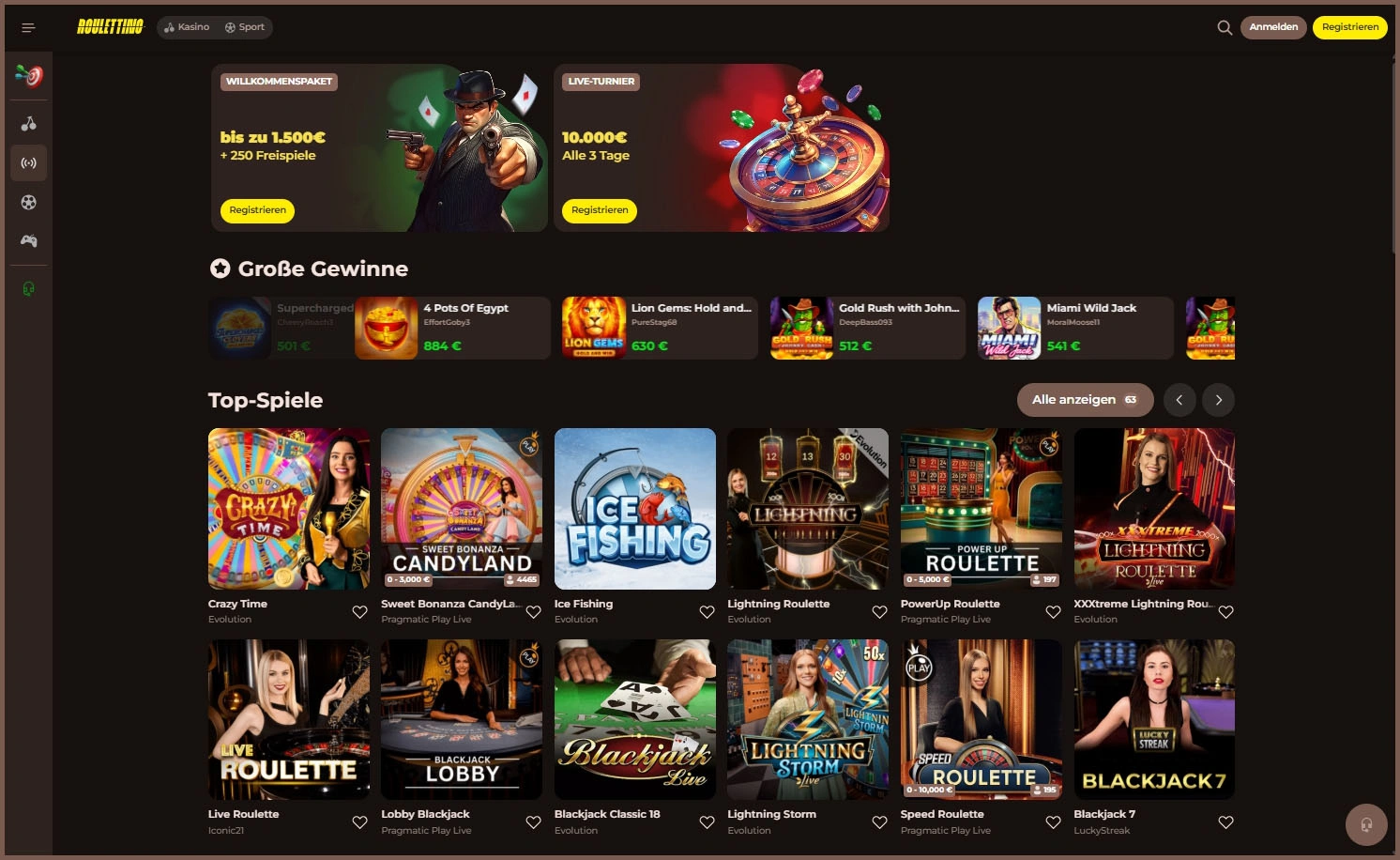 Alle Live-Casino auf einen Blick bei Roulettino Casino