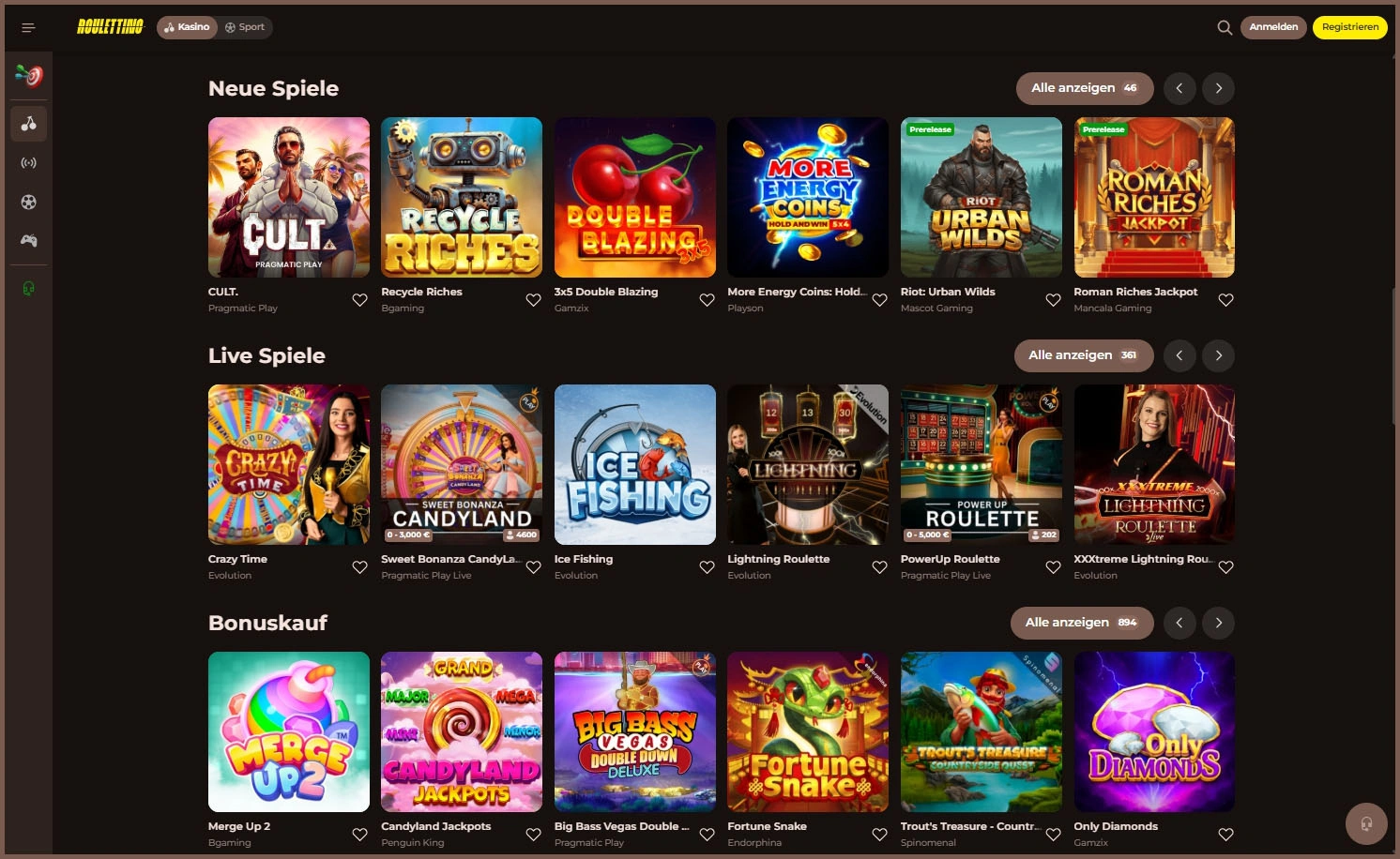 Alle Slots bei Roulettino Casino