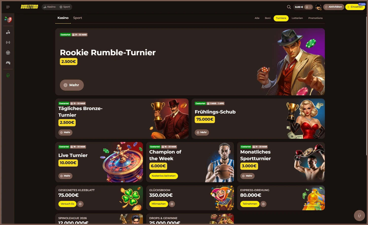 Willkommensbonus für Sportwetten bei Roulettino Casino