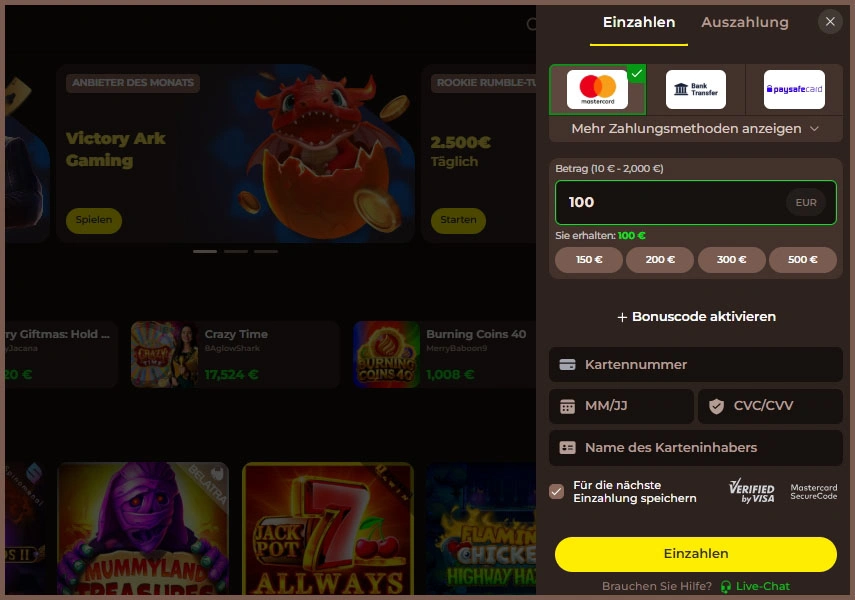 Einzahlungsmethoden im Roulettino Casino
