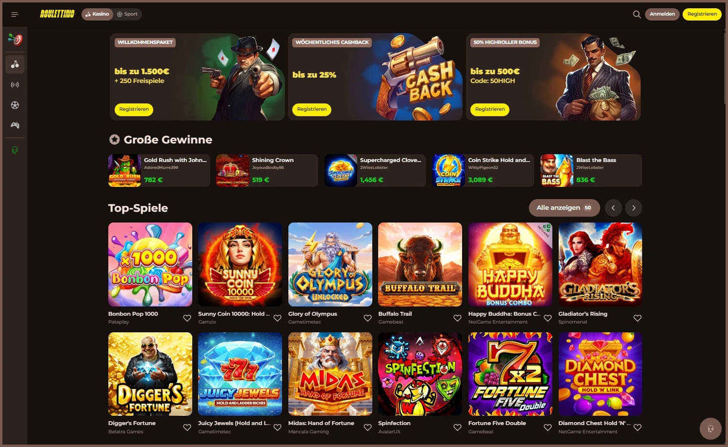 Hauptseite von Roulettino Casino