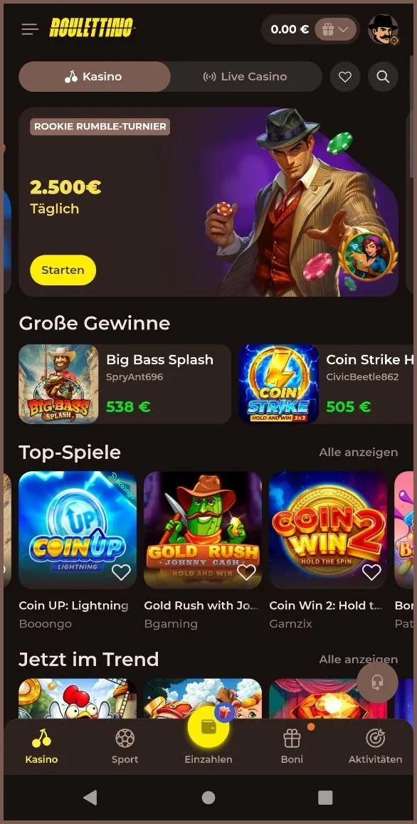 Optimierte mobile Version von Roulettino Casino